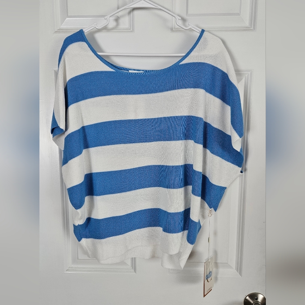 Cyrus Blue and White Striped Knit Coastal Summer Top